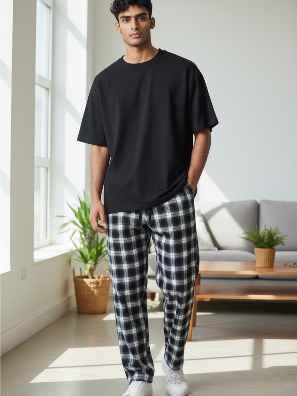 Cotton On Black & White Plaid Jogger Pants